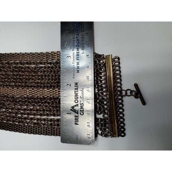 Vintage 1970s Multi Chain Wide Bracelet Bronze Tone Statement Bold Retro Heavy - Picture 7 of 7